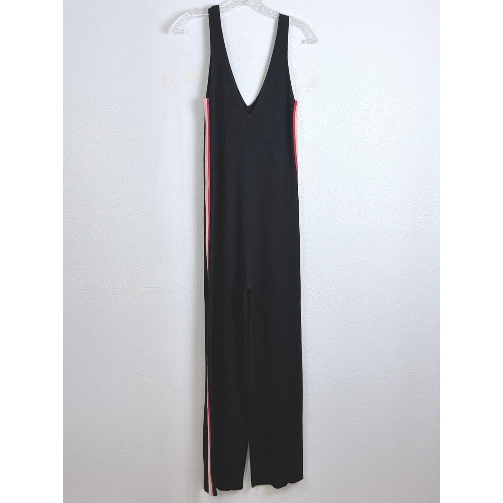 Spiritual Gangster Black Rainbow Side Stripe Ribbed Knit Womens Jumpsuit L